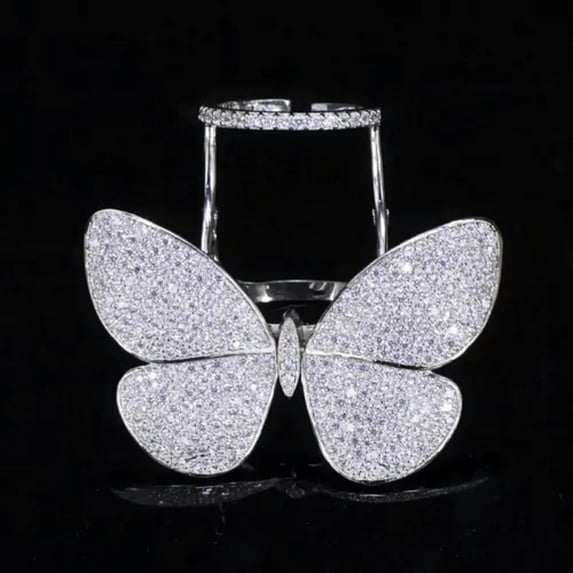 Beauty Silver Plated Mirco Pave CZ Women Fashion Brand Butterfly Finger Ring