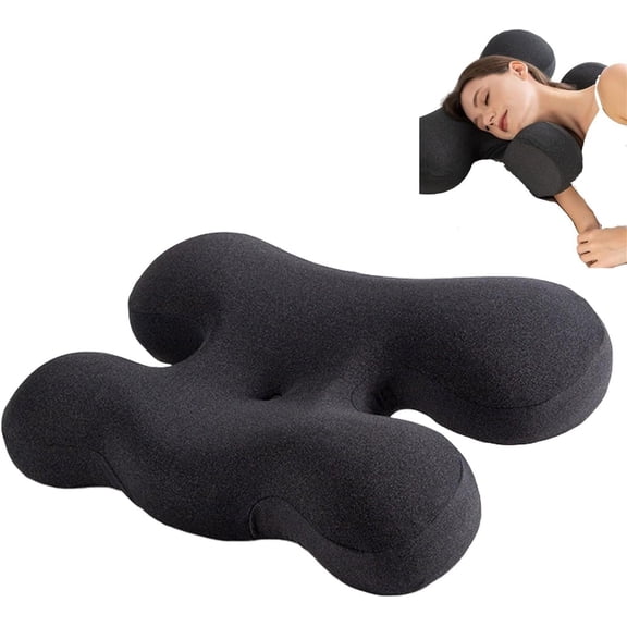 Poalid Ergonomic Memory Foam Butterfly Pillow for Side Sleepers, Adjustable Anti-Wrinkle Face Pillow with Removable Cover for Skin & Hair Protection, Dark Gray