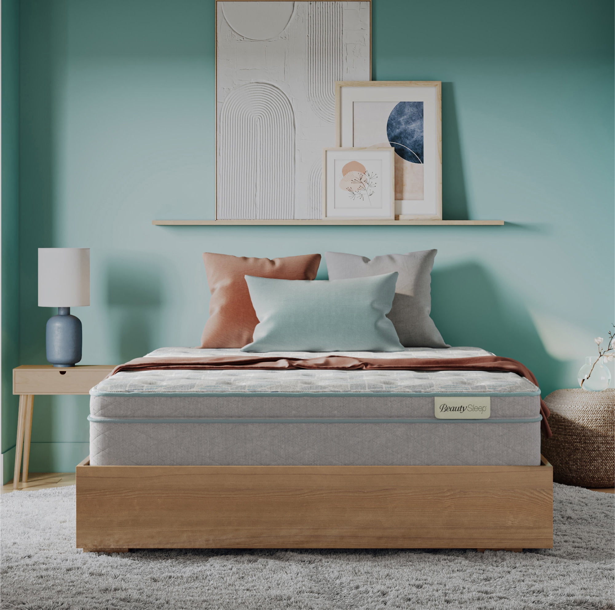 Queen Ultra Plush Gray Pillow Top Mattress Set with Gel Memory Foam