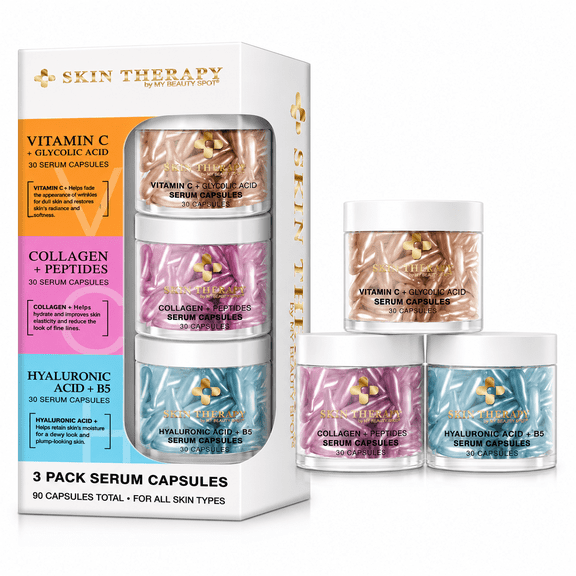 My Beauty Spot Facial Serum Capsules 3 Pack 90pcs Vitamin C Serum, Hylunaric Acid Serum, Collagen Serum for Face Anti Aging Anti Wrinkle Serum for Fine Lines