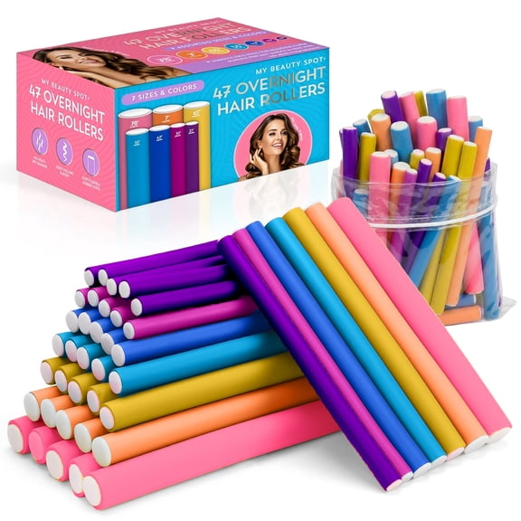 My Beauty Spot Flexi Rods Foam Hair Rollers Multiple Size Diameter Professional Salon Quality 47 Pcs Rubber Hair Rollers for Long, Medium and Short Hair (Rainbow)