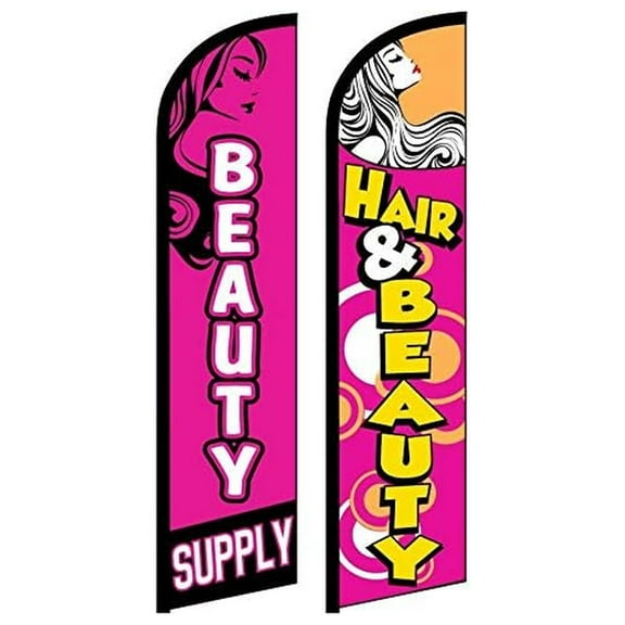 Beauty Supply Sign | Hair & Beauty Salon Flags- Pack of 2| Heavy Duty Beauty Supply Store Flags for Business Weatherproof Flags Hair Salon Banners Marketing (Mount & Poles are Not Included)