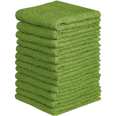 Beauty Threadz, 100% Terry Cotton Washcloths, Extra Absorbent and Long Lasting, Jade Green - Pack of 12 400 GSM