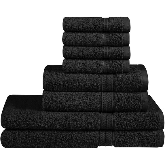 Beauty Threadz - 2 Bath Towels, 2 Hand Towels, & 4 Washcloths 100% Ringspun Cotton Hotel & Spa Quality 8 Piece Towel Set Ultra Soft & Fade Resistant Pack of 8 Cotton Towel Set 400 GSM (BLACK)
