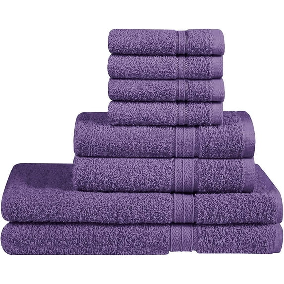 Beauty Threadz - 2 Bath Towels, 2 Hand Towels, & 4 Washcloths 100% Ringspun Cotton Hotel & Spa Quality 8 Piece Towel Set Ultra Soft & Fade Resistant Pack of 8 Cotton Towel Set 400 GSM (PLUM)
