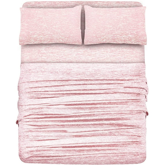 Beauty Threadz Extra Soft Yarn Dyed All Season Jersey Bedding Sheet Set, 180 GSM Knitted, Pink Melange, Full