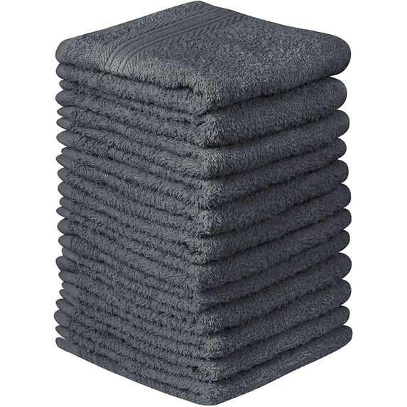 Beauty Threadz Fast Drying, Extra Absorbent, 100% Terry Cotton Washcloths, Charcoal Grey - 500 GSM Quality - Pack of 12
