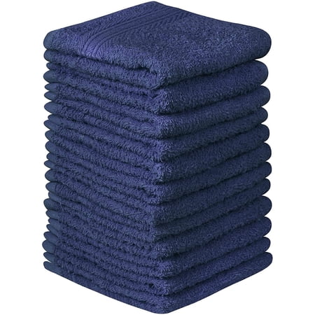 Beauty Threadz Fast Drying, Extra Absorbent, 100% Terry Cotton Washcloths, Navy Blue - 500 GSM Quality - Pack of 12