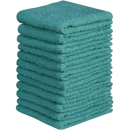Beauty Threadz Fast Drying, Extra Absorbent, 100% Terry Cotton Washcloths, Peacock - Pack of 12