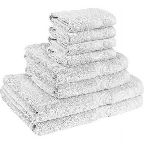 Beauty Threadz Ultra Soft 8 Piece Towel Set 500 GSM - 100% Pure Ring Spun Cotton, 2 Oversized Bath Towels 27x54, 2 Hand Towels 16x28, 4 Wash Cloths 13x13 - Ideal for Everyday use, Hotel & Spa- White