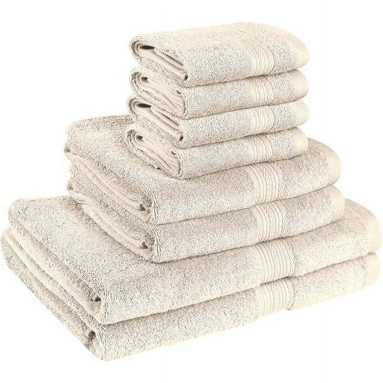 Beauty Threadz Ultra Soft 8 Piece Towel Set 500 GSM - 100% Pure Ring Spun Cotton, 2 Oversized Bath Towels 27x54, 2 Hand Towels 16x28, 4 Wash Cloths