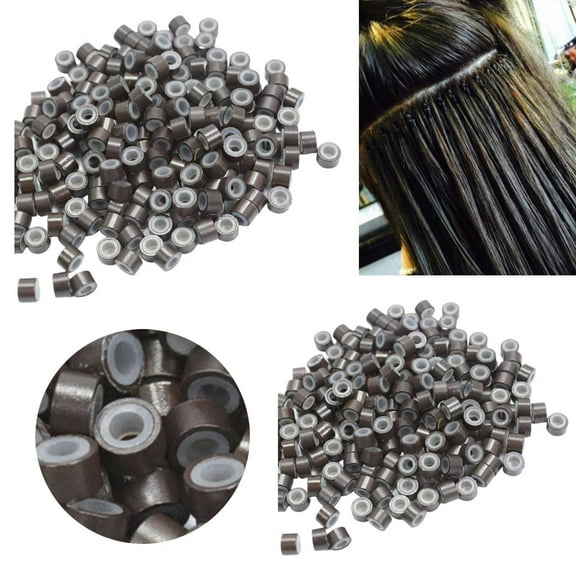 Beauty Tools 500PCS Hair Beads Silicone Lined Nano Rings Micro Links Beads For Hair Extensions Dark Brown