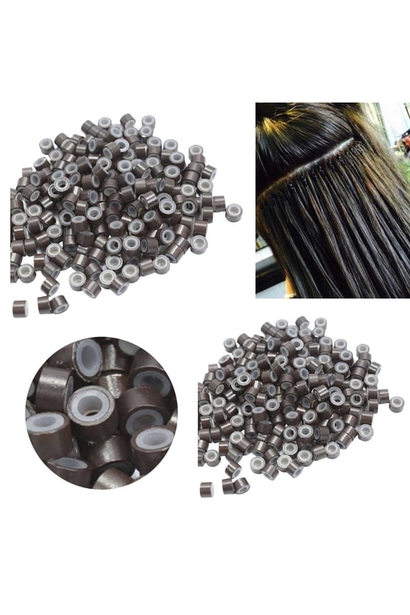 Beauty Tools Beauty Accessories for Hair Extensions Ring Beads Silicone Lined Micro Links 500Pcs Dark Brown Hair Bead Set