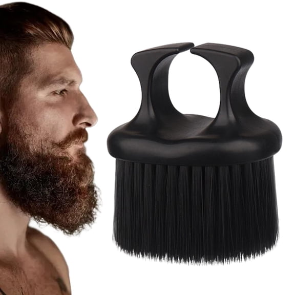 Beauty Tools Category — Brush For Natural Boar Brush for Beard and Mustache Grooming with Soft Ergonomic Finger Ring Handle and Mustache Comb, 1.96*2.36 inch, Black