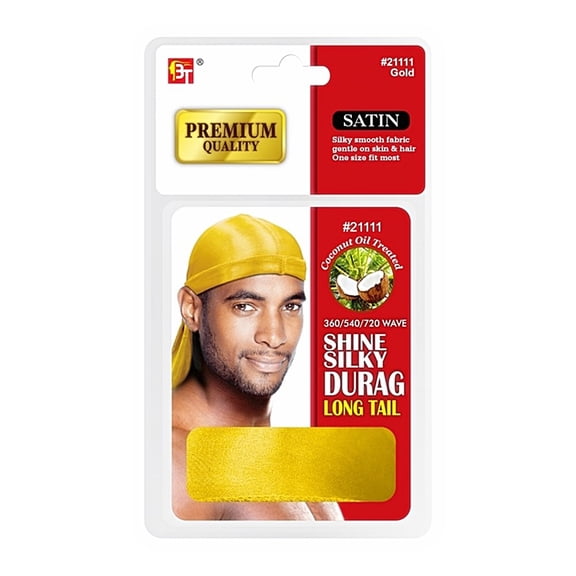 Beauty Town Coconut Oil Treated Shine Silky Durag Long Tail, Gold