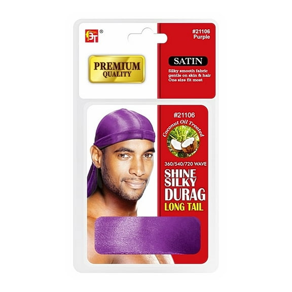 Beauty Town Coconut Oil Treated Shine Silky Durag Long Tail, Purple