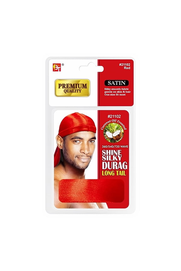 Coconut Oil Treated Shine Silky Durag Long Tail, Red