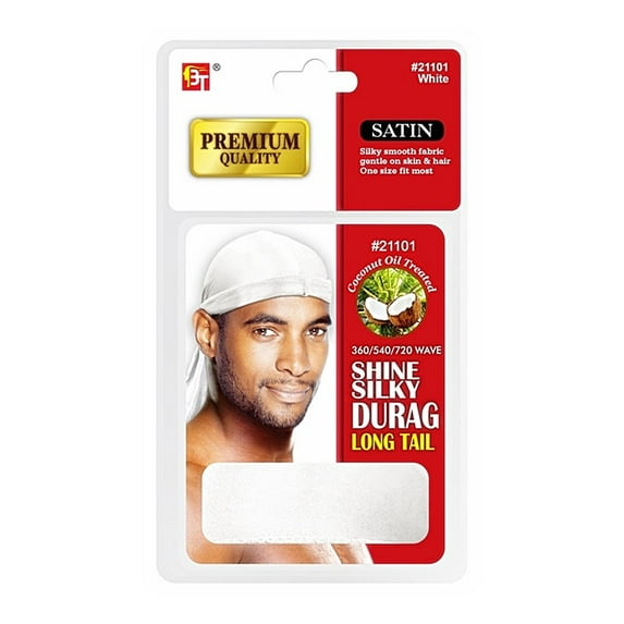 Beauty Town Coconut Oil Treated Shine Silky Durag Long Tail, White