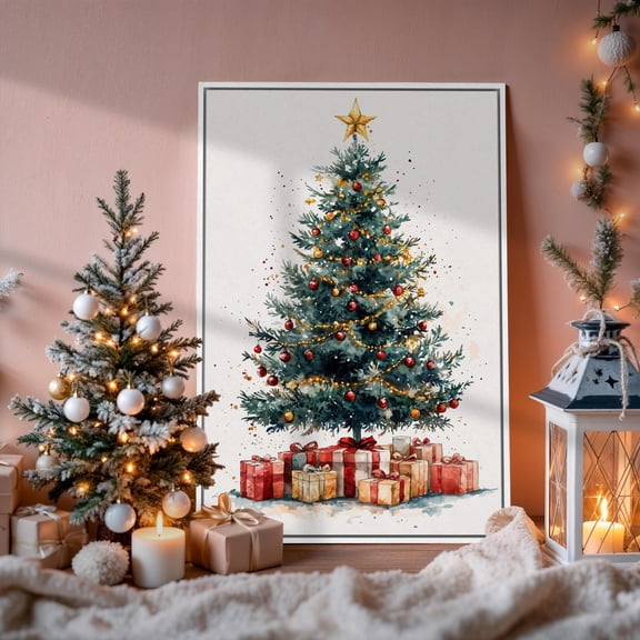 Beauty Tree With Presents Poster Boxes Wall Artsymbol Poster Festive Decor Ready To Hang, Unframed Poster Size 24x36