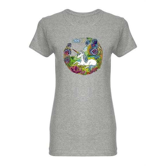Beauty Unicorn With Flowers Shaped T-Shirt Women -Image by Shutterstock, Female Medium