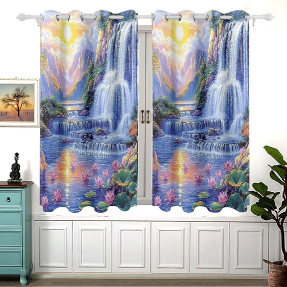 Beauty Waterfall Scene Blackout Curtains for Living Room Bedroom 55W x 54L Insulated Window Drapes 2 Panels