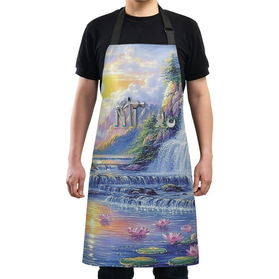 Beauty Waterfall Scene Chef Kitchen Apron with Pockets for Women Waterproof Aprons for Cooking Baking