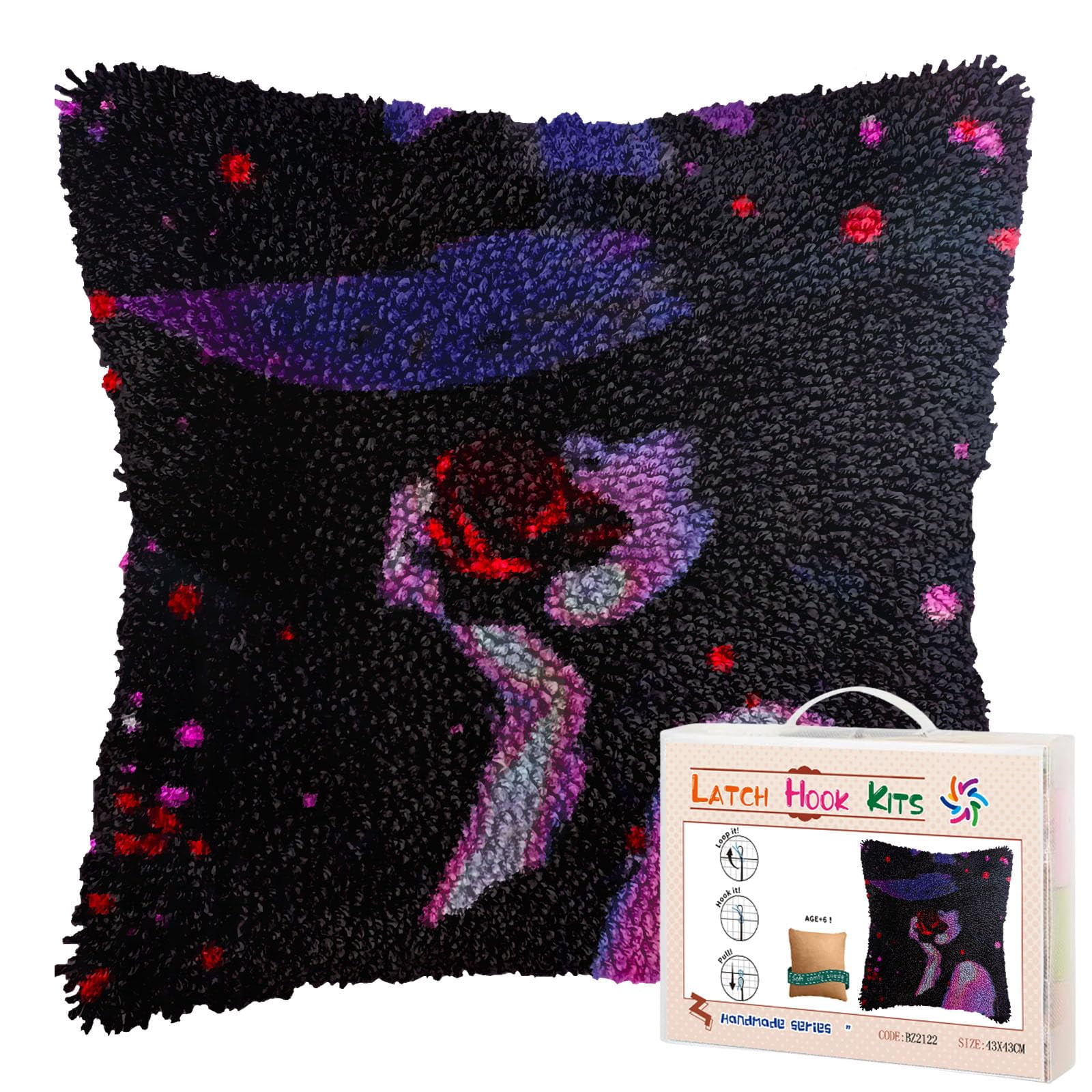 Beauty Woman Lips Rose DIY Latch Hook Pillow Kits for Adults Printed Pillowcase Crochet Yarns Hooking Handmade Pillow Cover Cushion for Home Sofa Decoration 17x17inch