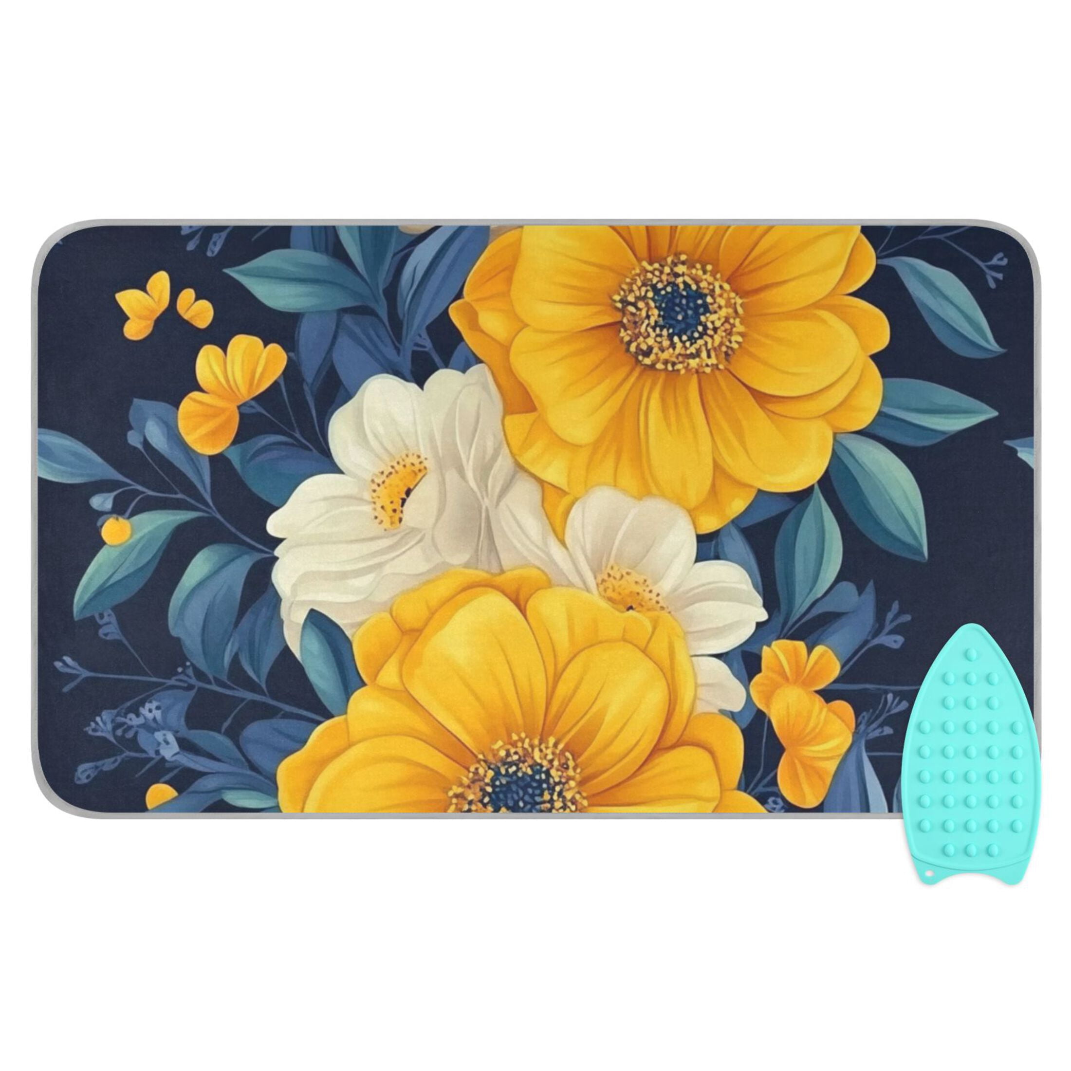Beauty Yellow Flowers Ironing Mat Blanket for Table Top Travel Portable Ironing Board Pad 47.2x27.6 Inch