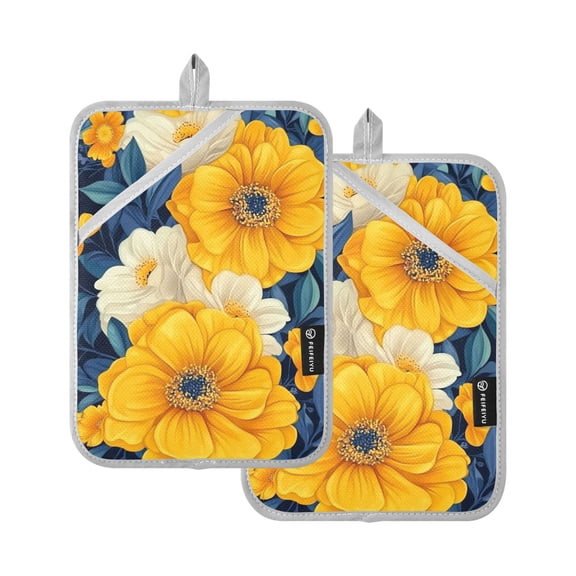 Beauty Yellow Flowers Oven Mitts Pot Holders 2 pcs Heat Resistant for Kitchen Baking Grilling