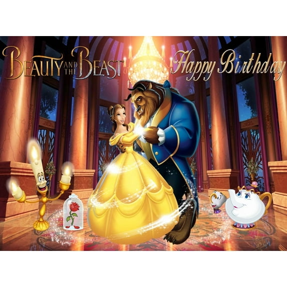 Beauty and Beast Bella Princess Backdrop Banner Party Supplies Poster Movie Theme Background for Photography Kids Birthday Decorations