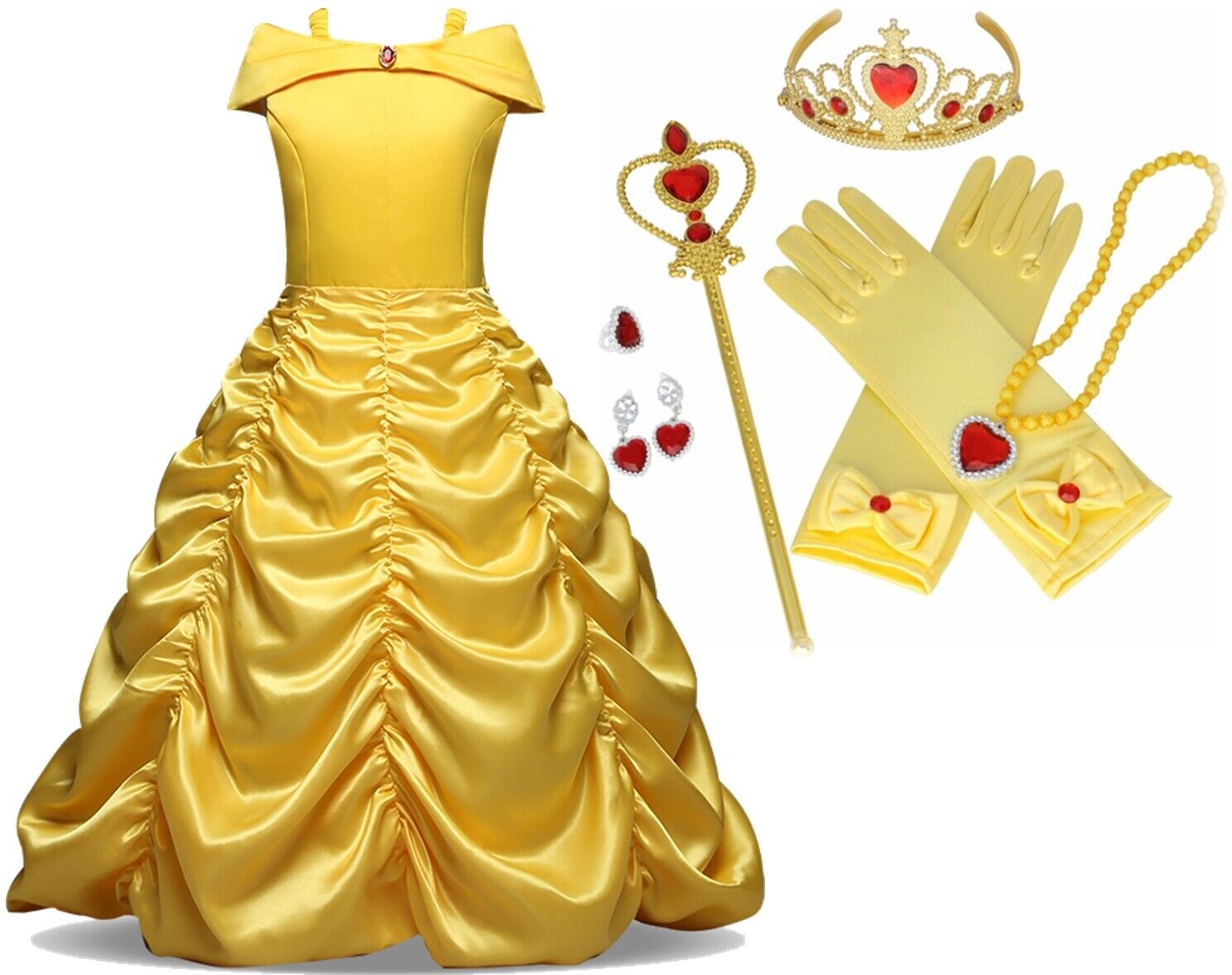 Beauty and Beast Kid's Yellow Princess Belle Costume Halloween Party Girl DressIncludesDress