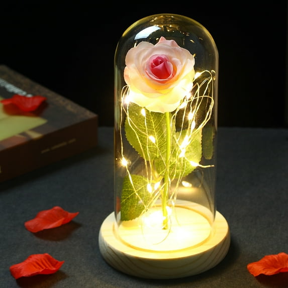 Beauty and Beast glass cover rose lamp simulation rose LED lamp Mother's Day decoration Valentine's Day gift.