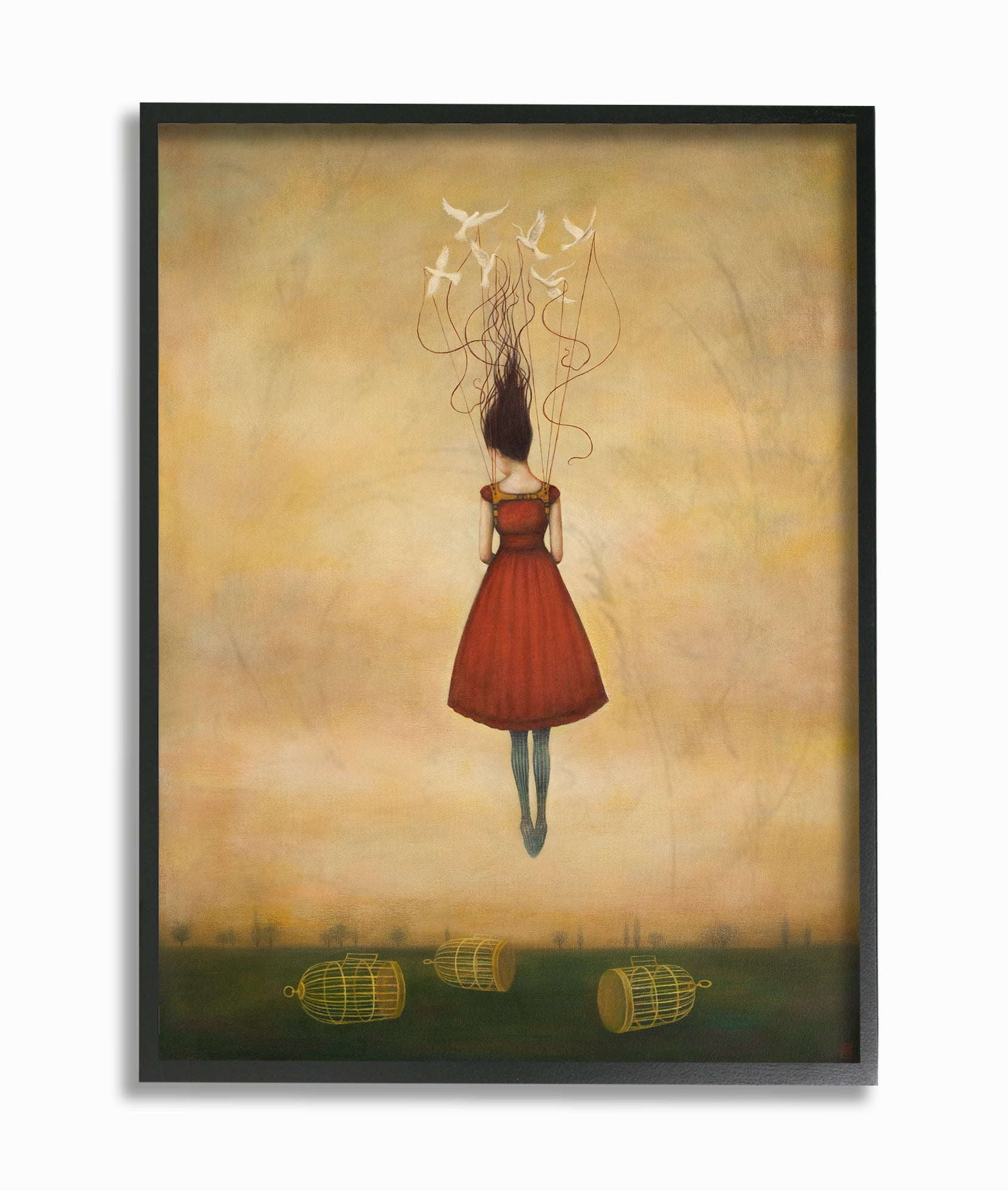 Abstract Red Dress Bird Canvas Print with Ebony Frame