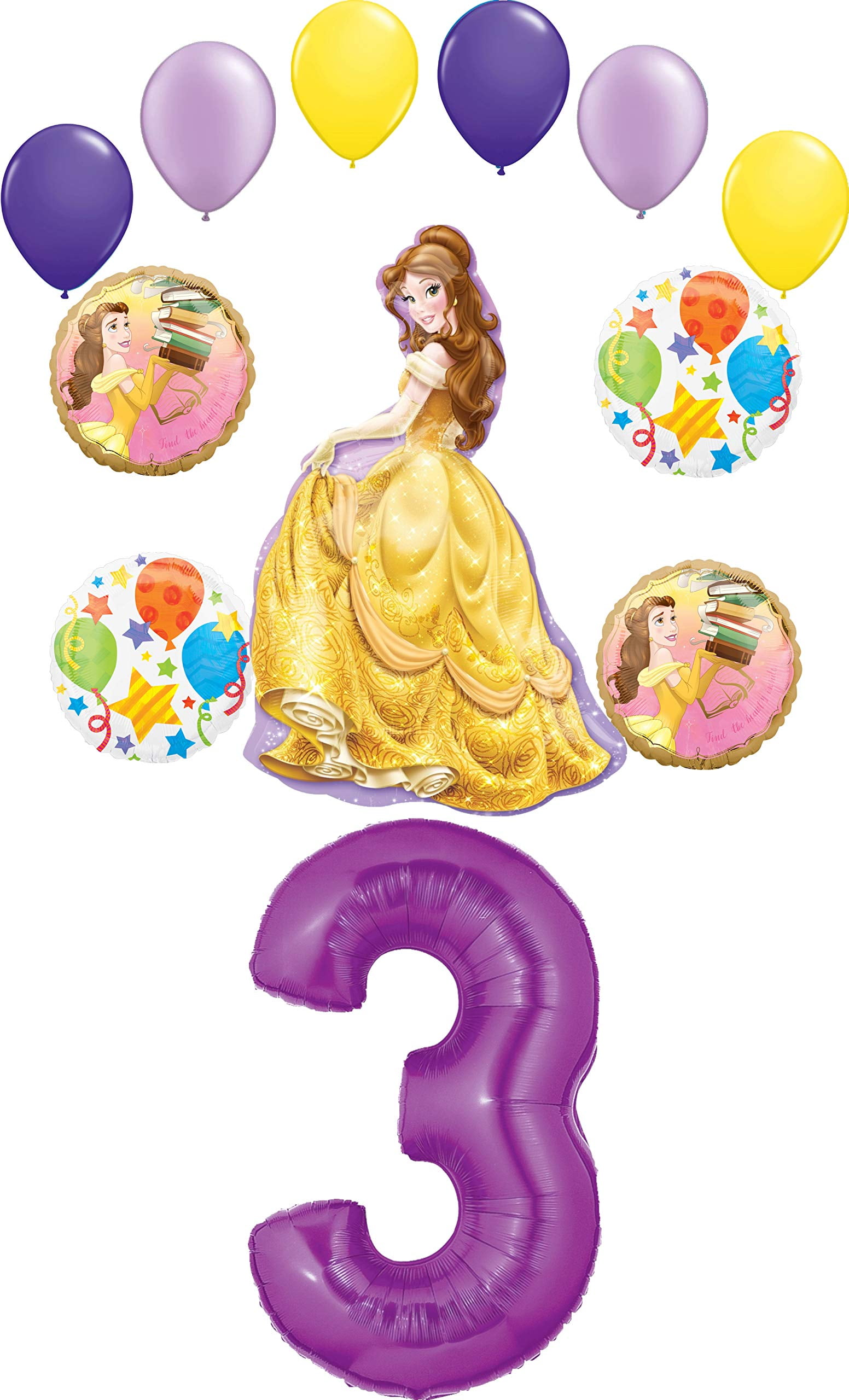 MAYFLOWER PRODUCTS Beauty and The Beast Party Supplies Princess Belle 3rd Birthday Balloon Bouquet Decorations