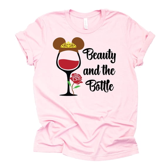 Beauty and The Bottle Shirt, Beautyshirt, Theme Park Shirt Unisex Short Sleeve (Medium-LightPink)