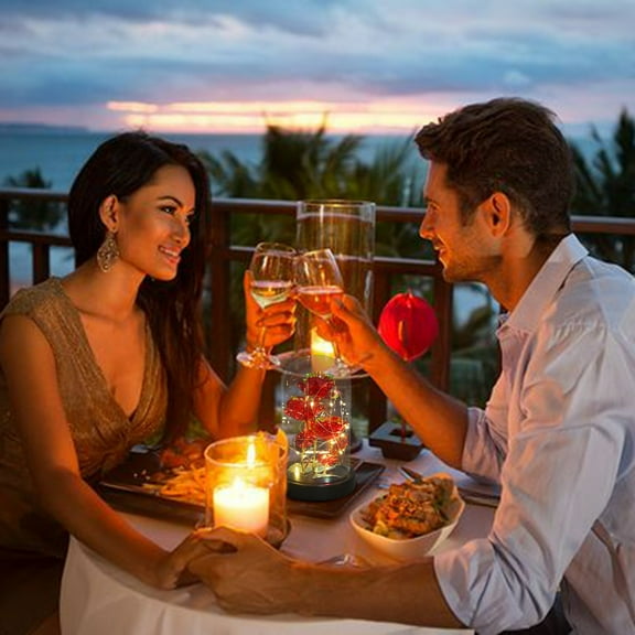Beauty and The Rose, Flower with LED Light &Red Roses. Birthday