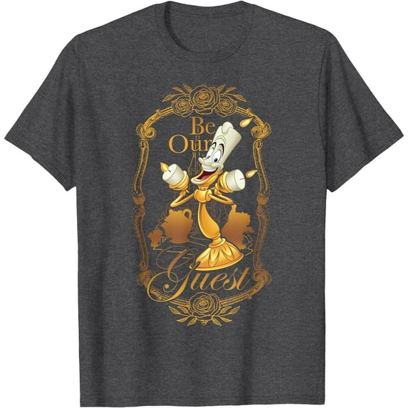 Beauty and the Beast Be Our Guest Lumiere Poster DTG Print Unisex T-Shirt,Dark Heather Grey Color,Size 2XL