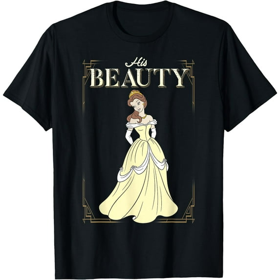 Beauty and the Beast Belle His Beauty Vintage Frame DTG Print Unisex T-Shirt,Black Color,Size 5XL