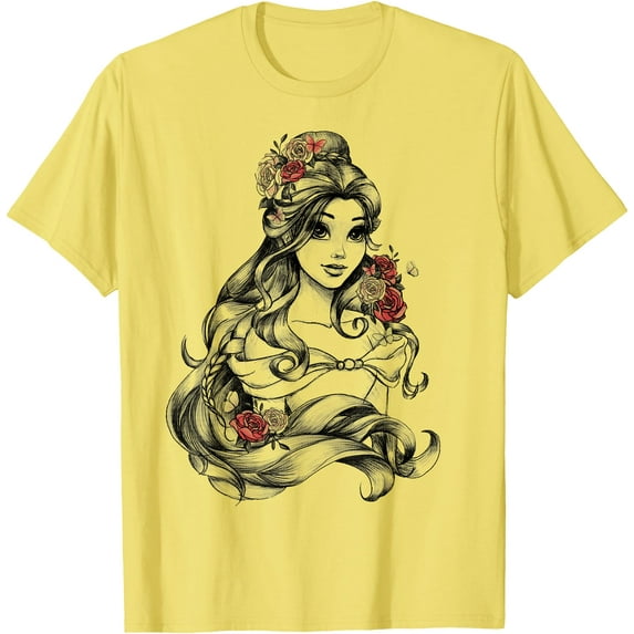 Beauty and the Beast Belle Princess Rose Portrait DTG Print Unisex T-Shirt,Cornsilk Color,Size 4XL