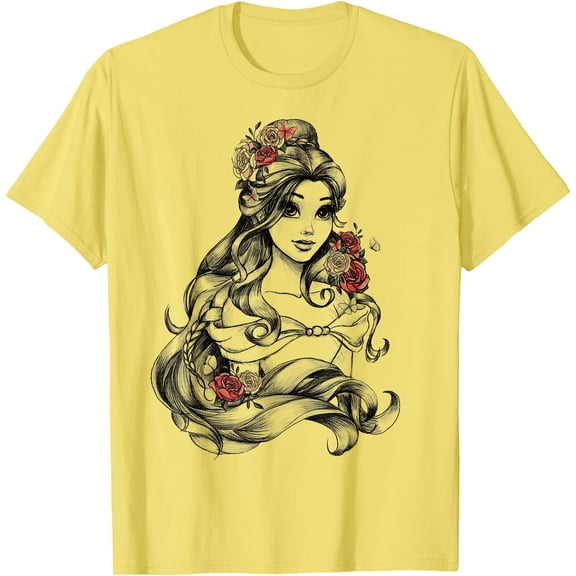 Beauty and the Beast Belle Princess Rose Portrait DTG Print Unisex T-Shirt,Cornsilk Color,Size XL