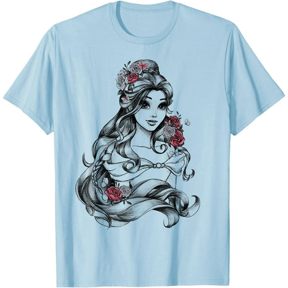 Beauty and the Beast Belle Princess Rose Portrait DTG Print Unisex T-Shirt,Light Blue Color,Size YL