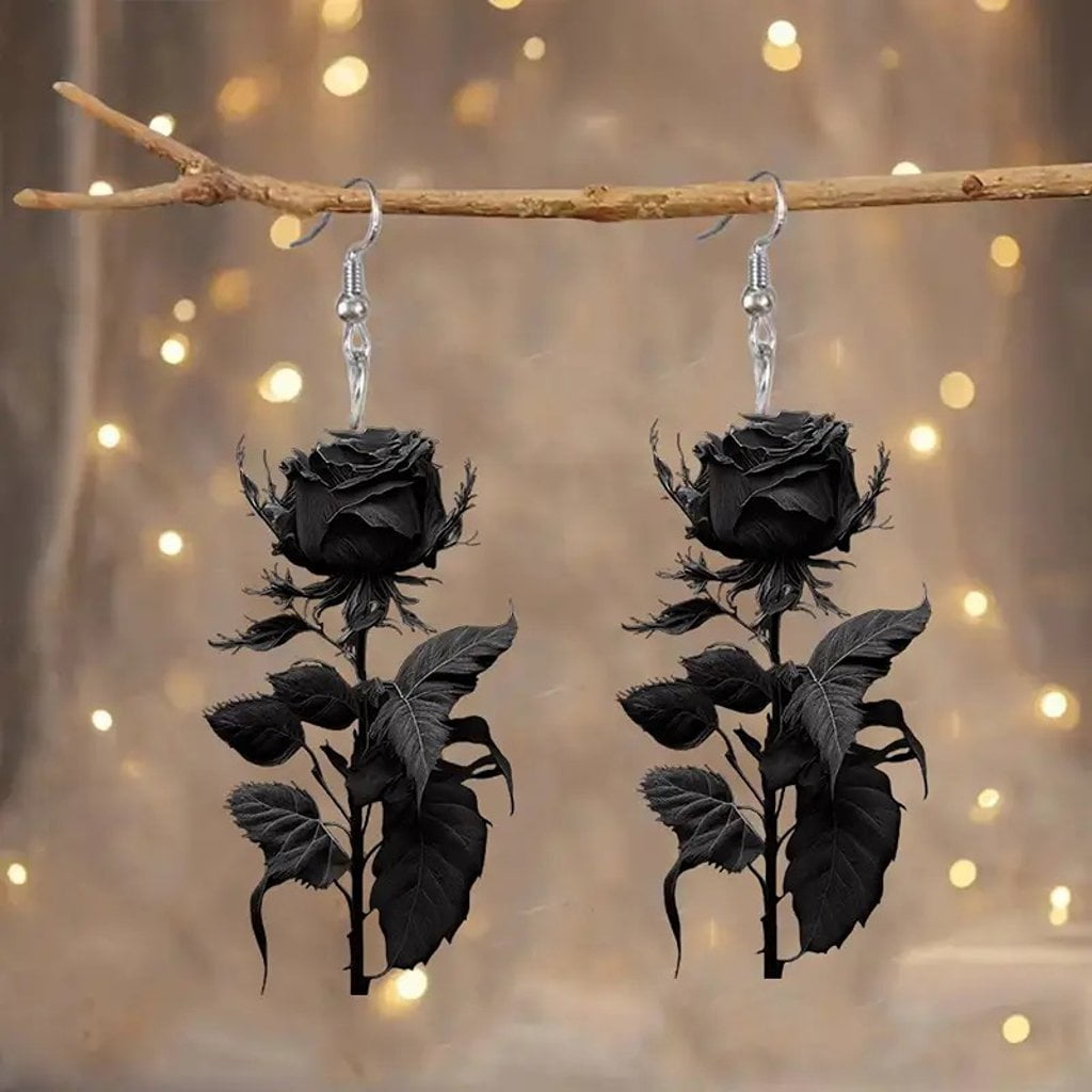 Beauty and the Beast Black Rose Earrings Victorian Style Jewelry for Valentine's Day Gift