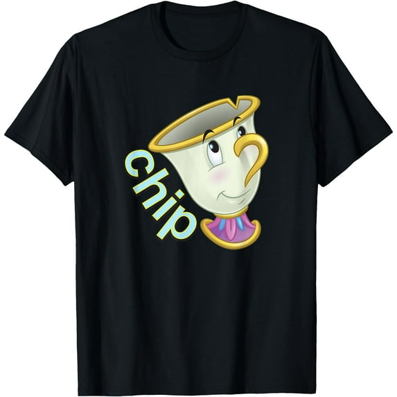 Beauty and the Beast Chip Side Big Face DTG Print Unisex T-Shirt,Black Color,Size 5-6T