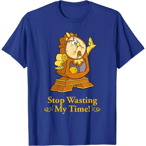 Beauty and the Beast Cogsworth Stop Wasting My Time DTG Print Unisex T-Shirt,Royal Blue Color,Size 3XL