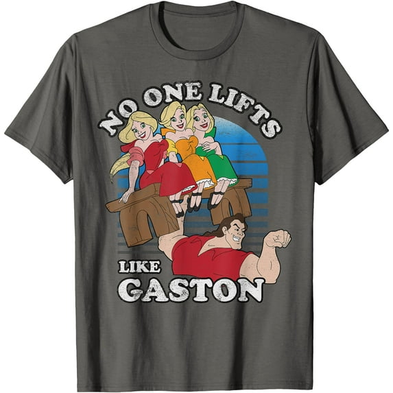 Beauty and the Beast Retro No One Lifts Like Gaston DTG Print Unisex T-Shirt,Charcoal Color,Size 2XL