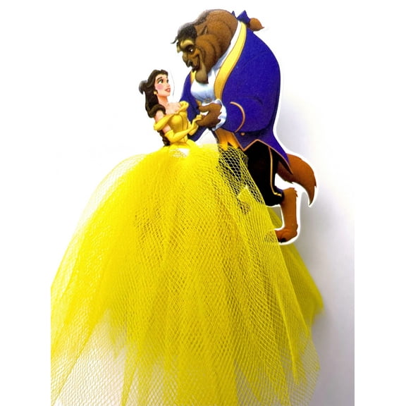 Beauty and the beast topper 8pc decoration for birthday party shower, theme, cupcake toppers, princess tutu dress