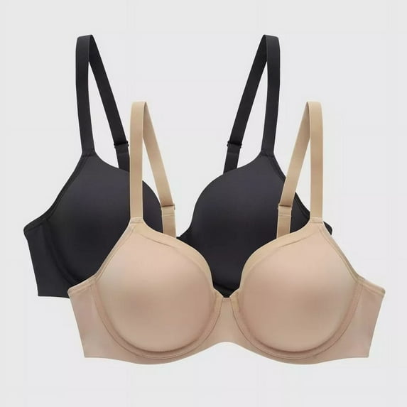 Beauty by Bali Women's 2pk T-Shirt Bra, Black/Nude, 36C