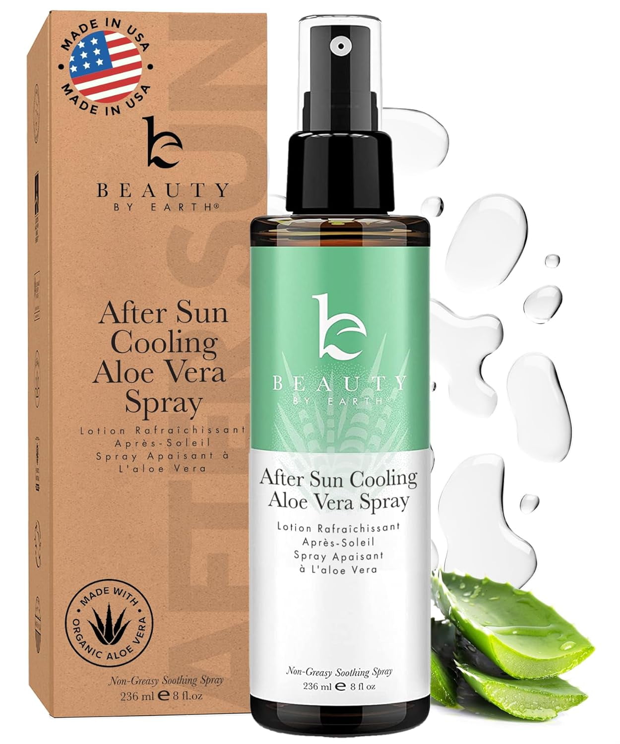 Beauty by Earth Cooling After Sun Care Spray - With Organic Aloe Vera Gel,  Aloe Vera Gel Spray for Sunburn Relief