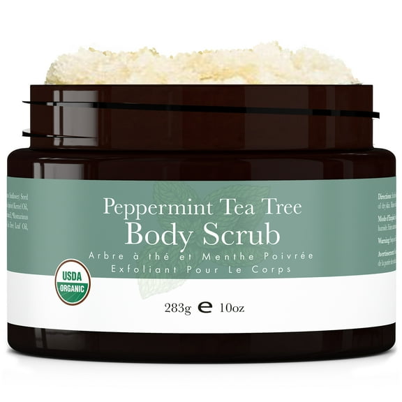 Beauty by Earth Organic Peppermint Tea Tree Sugar Body Scrub - Hydrating & Exfoliating Body Scrub for Women & Men, 10oz