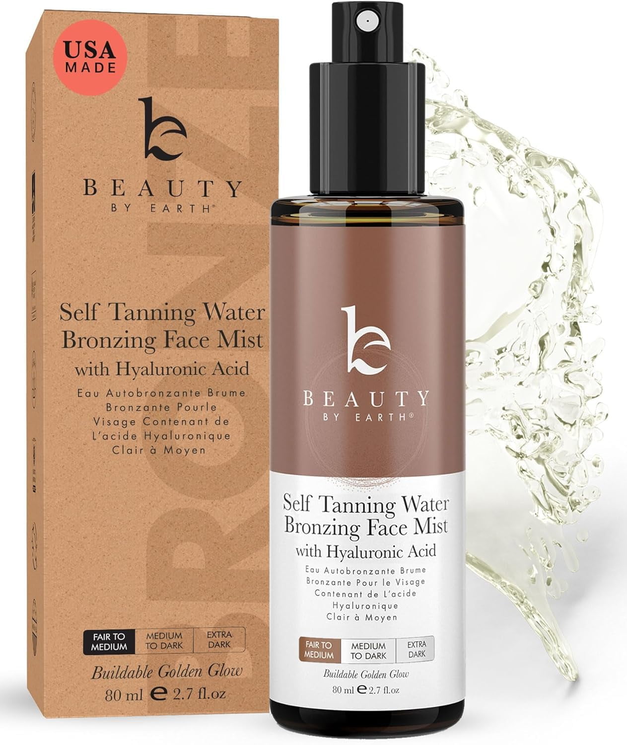 Beauty by Earth Self Tanner Face Mist - Fair to Medium Fake Tan Sunless Tanner Tanning Water, Self Tanners Best Sellers Spray Tan, Face Tanner